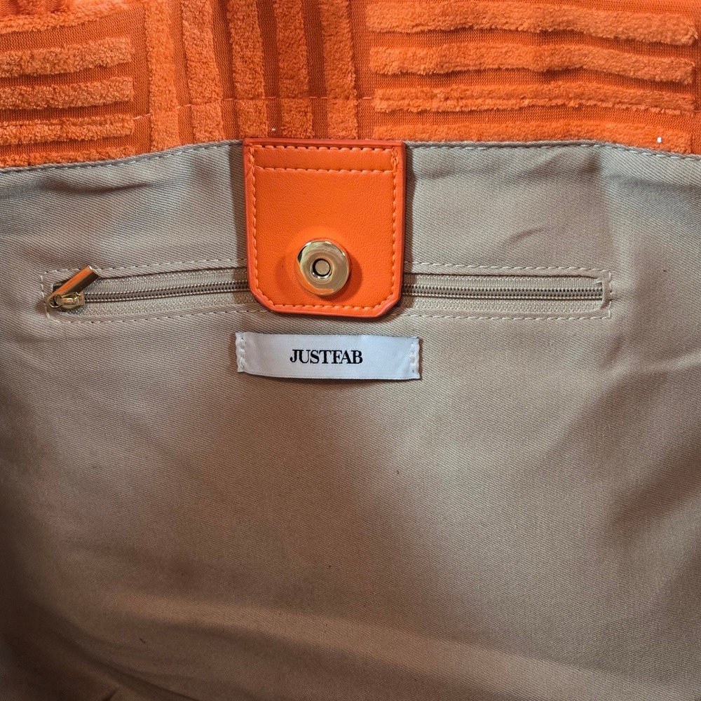 JustFab Orange Terry Cloth Basketweave Textured Tote Bag Summer Beach Bag - Picture 5 of 8